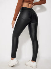 Slant Pocket Leather Look Skinny Jeans